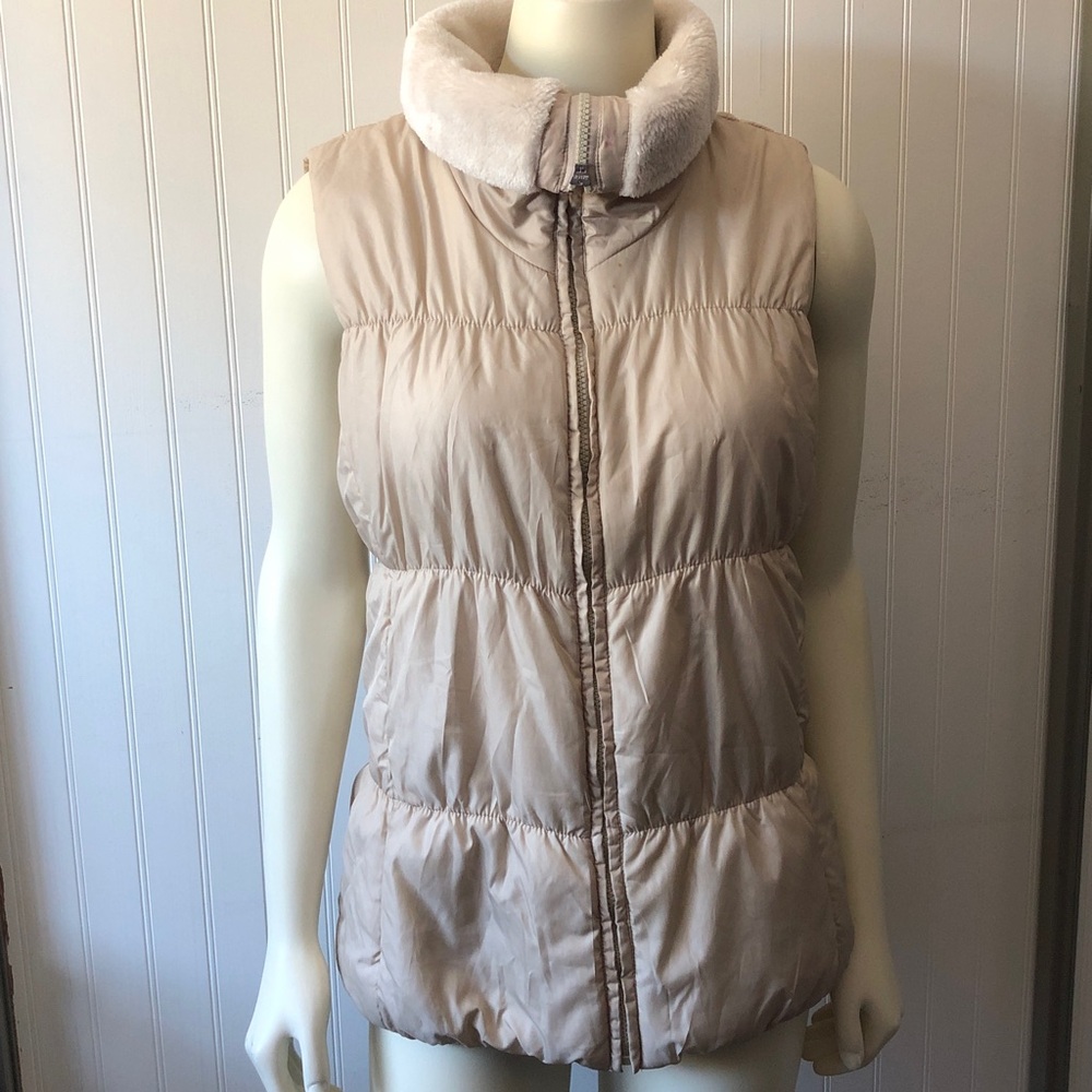 Coldwater Creek Gold Puffer Vest Faux Fur Collar